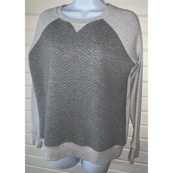 Eddie Bauer Legend Wash Sweatshirt Top Sz SMALL Gray Raglan Quilted Pullover - Picture 2 of 10
